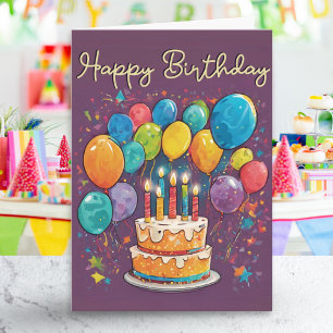 Farbige bunte Kuchenparty Luftballons Geburtstag Karte