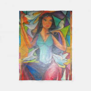 Farbige Buntglas-Madonna in zarter Eleganz Fleecedecke