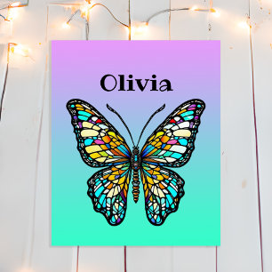 Farbige Buntglas-Schmetterling-Personalisierung Poster