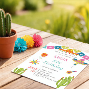 Farbige Cactus-Mexikanische Fiesta-Foto-Geburtstag Einladung