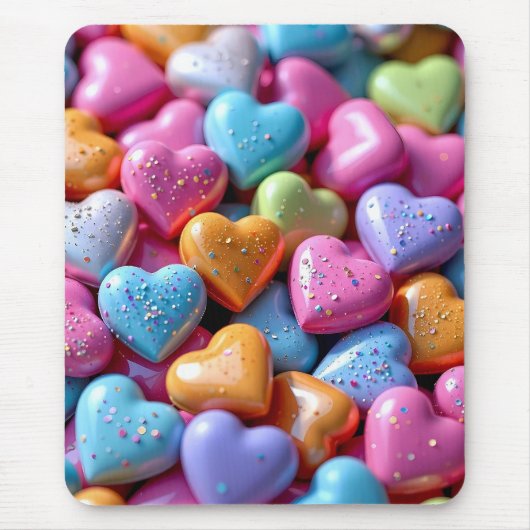 Farbige Candy Love Hearts Mousepad (Vorne)