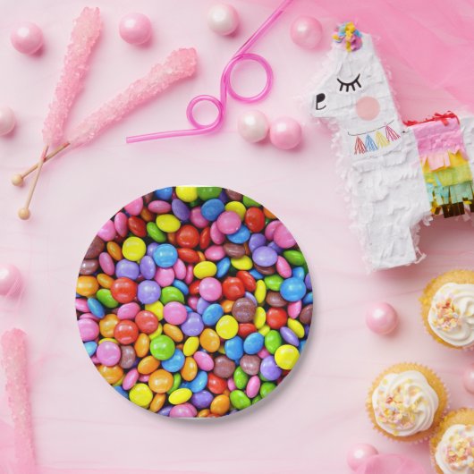 Farbige Candy Pieces Pappteller (Party)