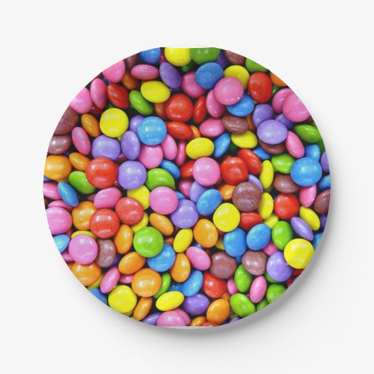 Farbige Candy Pieces Pappteller (Vorderseite)