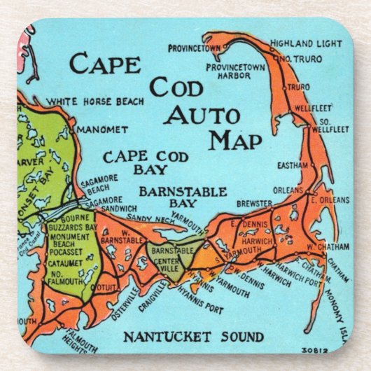 Farbige Cape-Cod-Karte  Getränkeuntersetzer (Vorderseite)