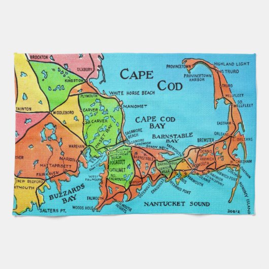 Farbige Cape-Cod-Karte Küchenhandtuch Geschirrtuch (Horizontal)