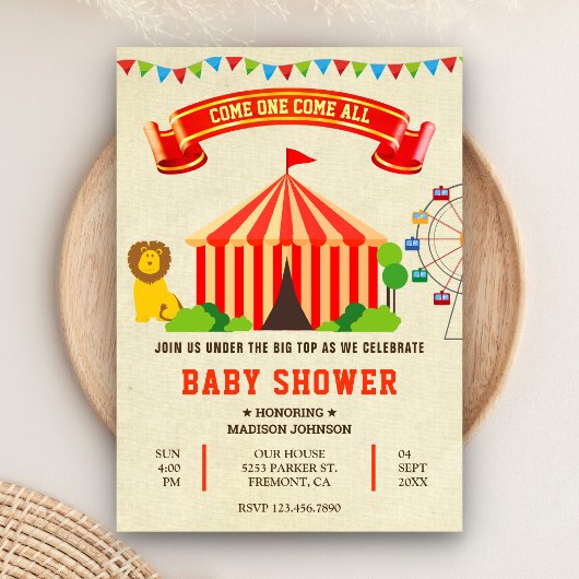 Farbige Carnival Circus Babydusche Einladung