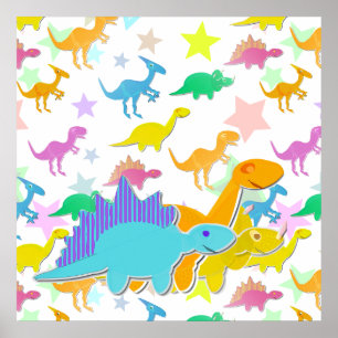 Farbige Cartoon-Dinosaurier Poster