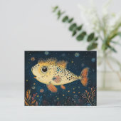 Farbige Cartoon Fisch Postkarte (Stehend Vorderseite)