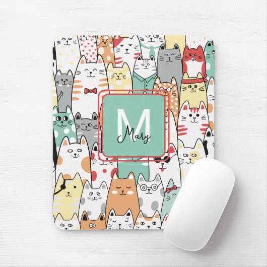 Farbige Cartoon Katzenkittel Monogram Mouse Pad Mousepad (Mit Mouse)