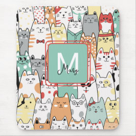 Farbige Cartoon Katzenkittel Monogram Mouse Pad Mousepad