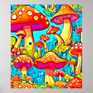Farbige Cartoon-Pilz-Fantasien Poster