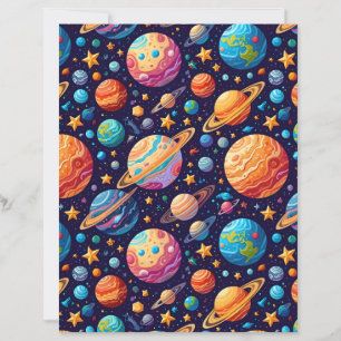 Farbige Cartoon-Planeten und Galaxie-Schrappbuchpa