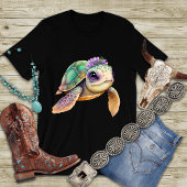 Farbige Cartoon Schildkröte mit Blumenkronen T-Shirt