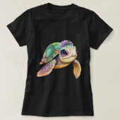 Farbige Cartoon Schildkröte mit Blumenkronen T-Shirt (Design vorne)