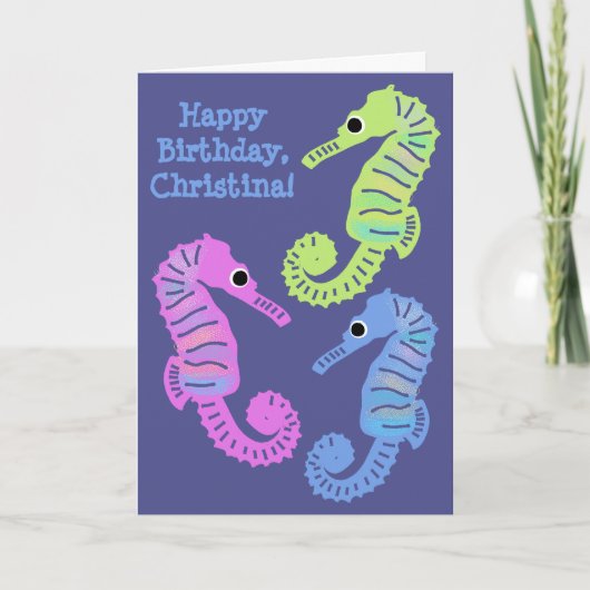 Farbige Cartoon Seepferde Fischen Geburtstag Karte (Vorderseite)