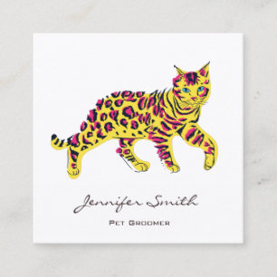 Farbige Cat Pet Groomer Square Business Card Quadratische Visitenkarte