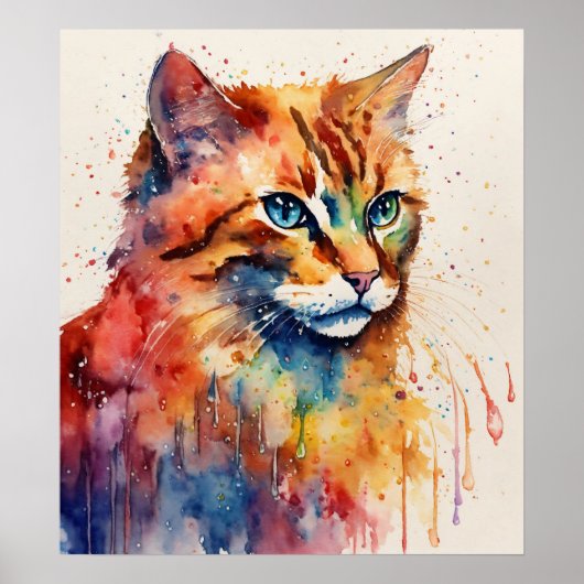 Farbige Cat Silhouette Watercolor Wall Poster (Vorne)