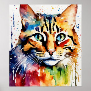 Farbige Cat Silhouette Watercolor Wall Poster