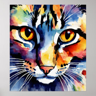 Farbige Cat Silhouette Watercolor Wall Poster