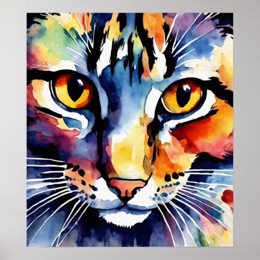 Farbige Cat Silhouette Watercolor Wall Poster (Vorne)