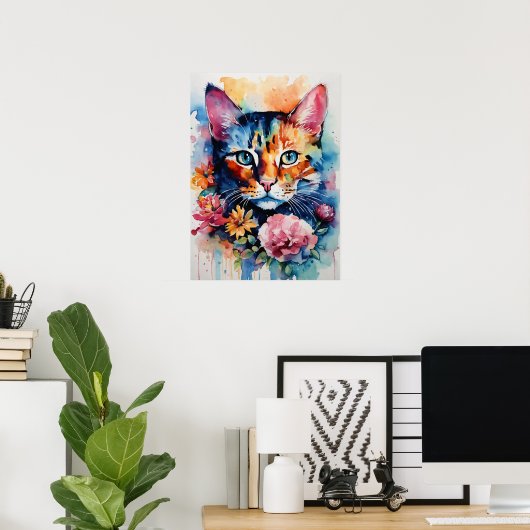 Farbige Cat Silhouette Watercolor Wall Poster (Heimbüro)