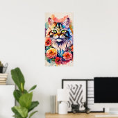 Farbige Cat Silhouette Watercolor Wall Poster (Heimbüro)
