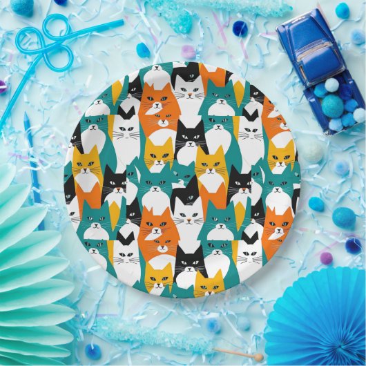 Farbige Cats Musterpapiere Teller (Party)