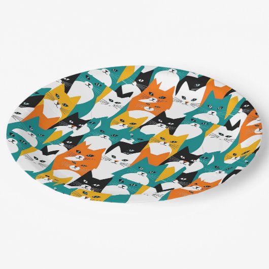 Farbige Cats Musterpapiere Teller (Schrägansicht)