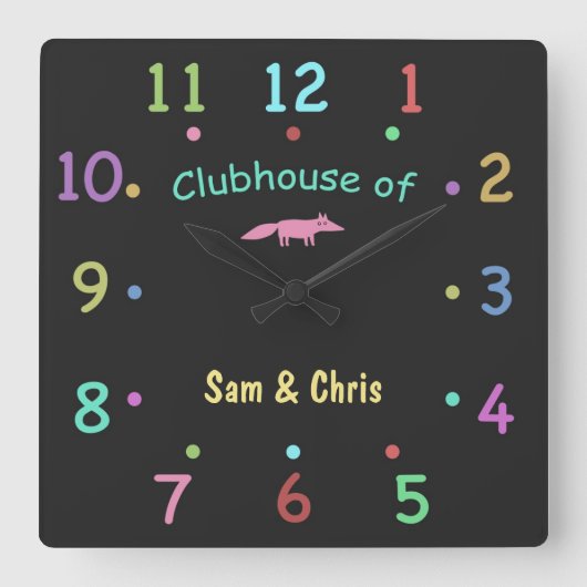 Farbige Chalk Custom Clubhouse Clock Quadratische Wanduhr (Vorderseite)