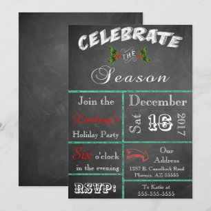 Farbige Chalkboard-Weihnachtszeit-Party Einladung
