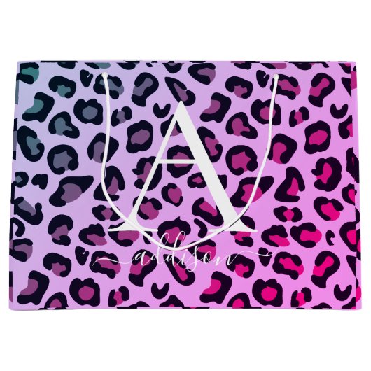 Farbige Cheetah Print Monogram Große Geschenktüte (Vorderseite)