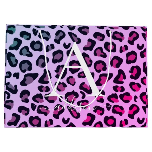 Farbige Cheetah Print Monogram Große Geschenktüte (Rückseite)