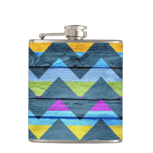Farbige Chevron Holz Abstrakt #4 Flachmann