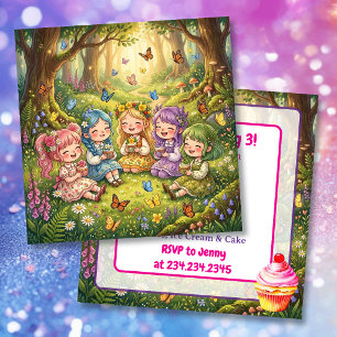 Farbige Chibi-Mädchen mit Cupcakes Geburtstagsfeie Einladung
