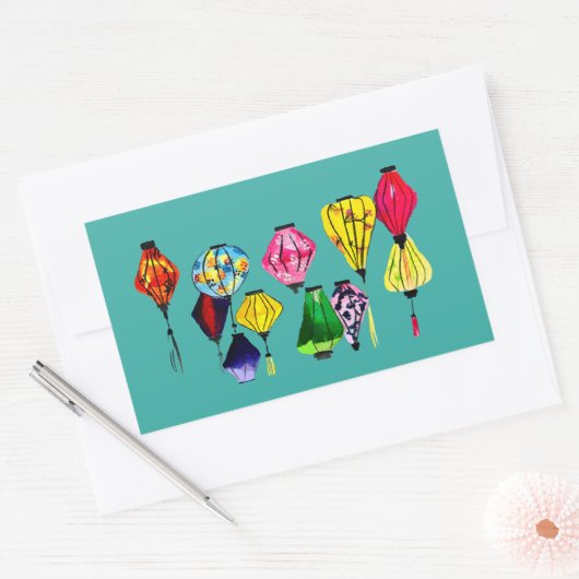 Farbige chinesische Laternen Rechteckiger Aufkleber (Umschlag)