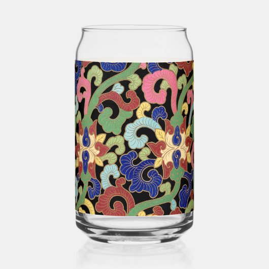Farbige Chinoiserie Blumenelemente auf Schwarz Dosenglas (Vorderseite)