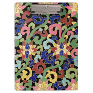 Farbige Chinoiserie Blumenelemente auf Schwarz Klemmbrett