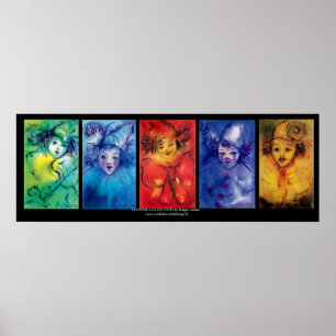 FARBIGE CLOWNS Venezianische Masquearde Faces Poster