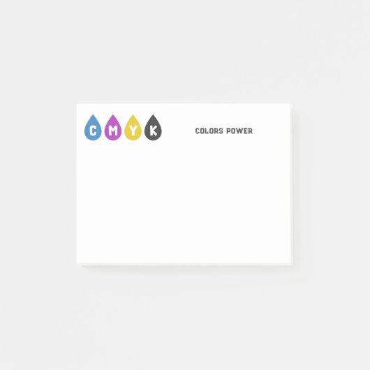 Farbige CMYK-Tintentropfen Post-it Klebezettel (Vorderseite)