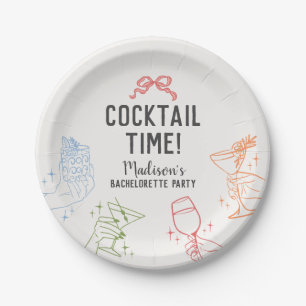 Farbige Cocktailparty Retro-Junggesellinnenabschie Pappteller