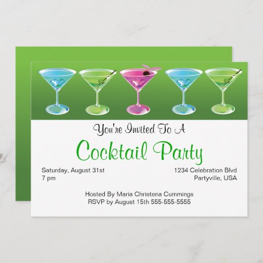 Farbige Cocktails Einladung (Vorne/Hinten)