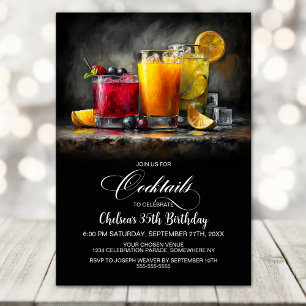 Farbige Cocktails Geburtstagsfeier Einladung