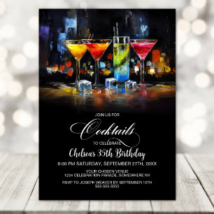 Farbige Cocktails Geburtstagsfeier Einladung