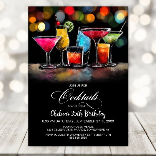 Farbige Cocktails Geburtstagsfeier Einladung