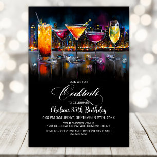 Farbige Cocktails Geburtstagsfeier Einladung