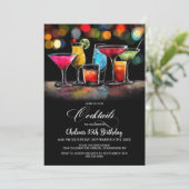 Farbige Cocktails Geburtstagsfeier Einladung (Stehend Vorderseite)