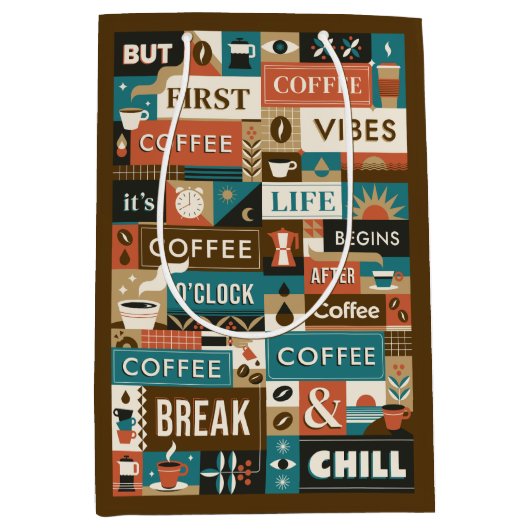 Farbige Coffee Quotes Mittlere Geschenktüte (Vorderseite)