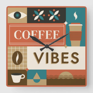 Farbige Coffee Quotes Quadratische Wanduhr