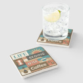 Farbige Coffee Quotes Steinuntersetzer (Seitenansicht)