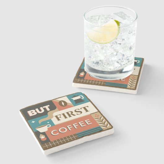 Farbige Coffee Quotes Steinuntersetzer (Seitenansicht)